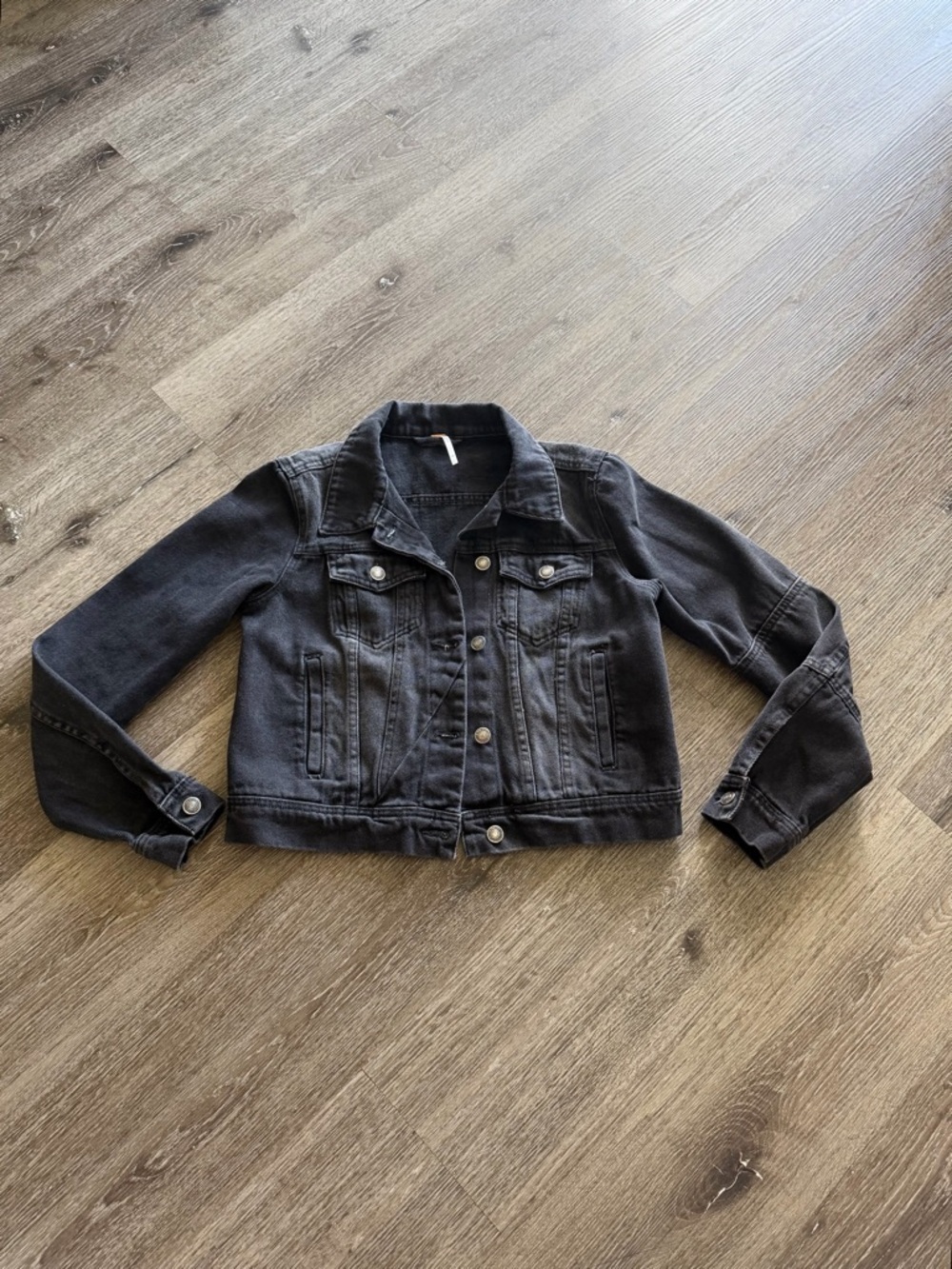 Free People Woman Black Denim Jacket - Button Front